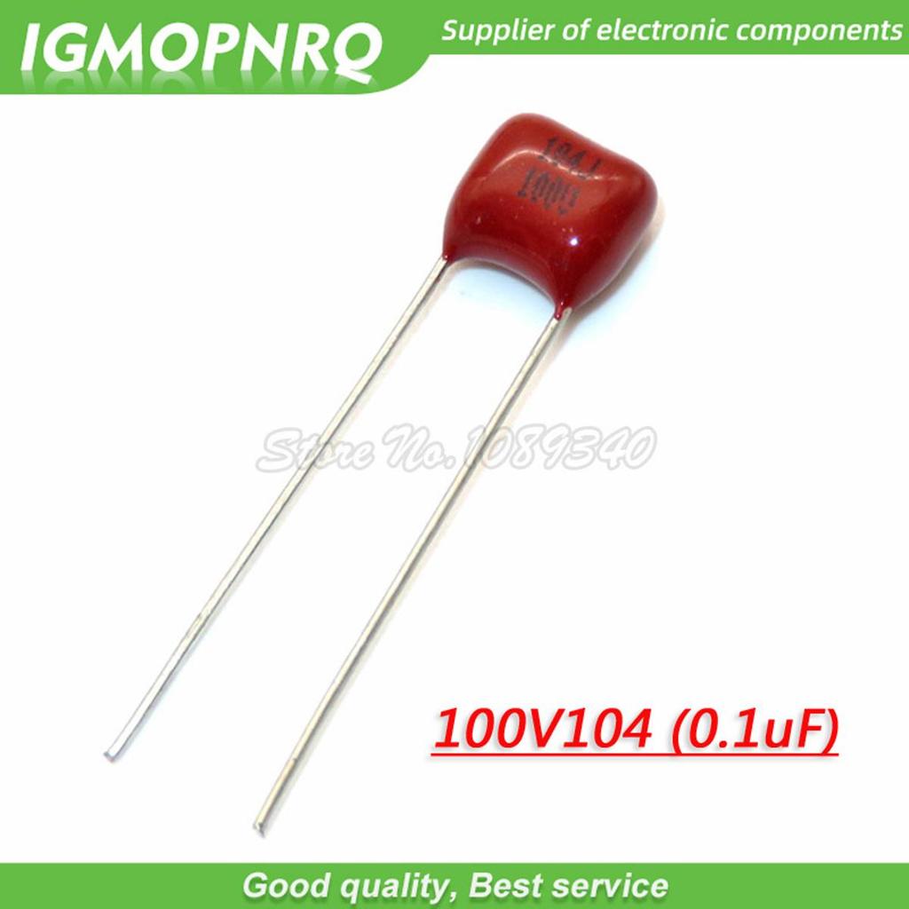 50PCS 100V104J Pitch 5 มม.100NF 0.1UF 100V 104 CBB ตัวเก็บประจุฟิล์มโพรพิลีน 100V104J-P5