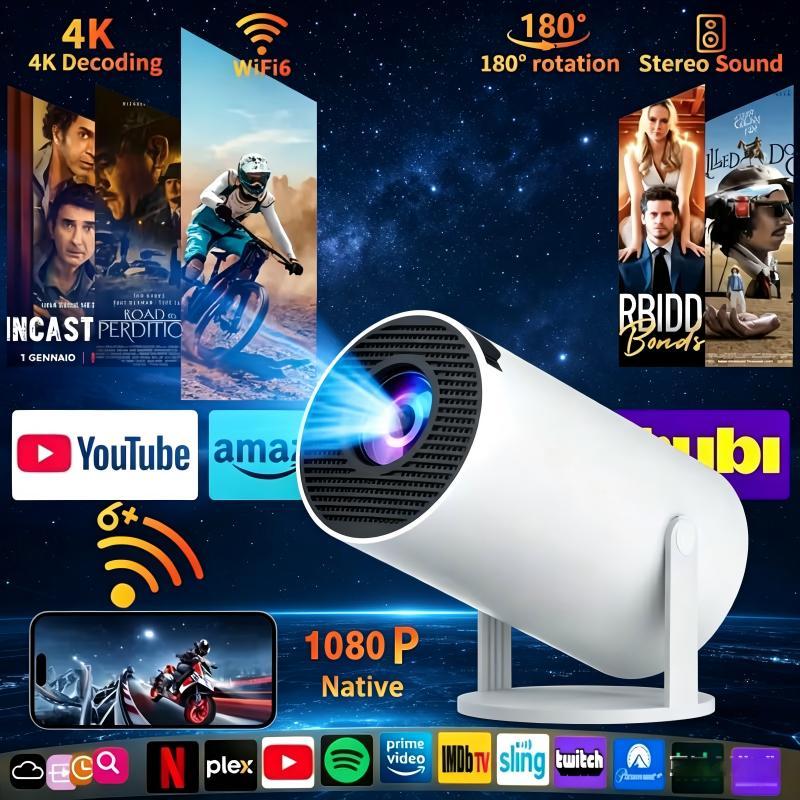 HAOYINGTOU โปรเจคเตอร์หน้าจอ HY300 Pro โปรเจคเตอร์ Full HD 1080P/4K รองรับ แบบพกพา 180° ร