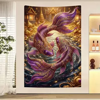 ภาพปลาแห่งโชคลาภ สำหรับตกแต่งผนังห้อง พิมพ์อย่างสวยงาม รายละเอียดคมชัด ผ้าโพลีเอสเตอร์หนาและทนทาน