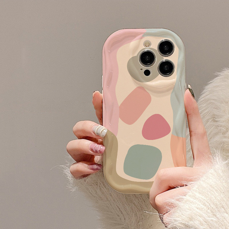 Samsung A30 A22 4G A25 5G G991 M12 กันกระแทกลายสีพาสเทลขอบคลื่นเคส iPhone แฟชั่นเกาหลี