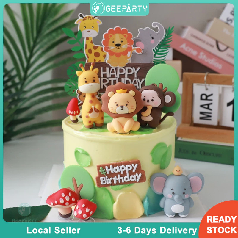 GeeParty ที่ประดับเค้กรูปสัตว์ซาฟารีป่า รุ่นใหม่ สำหรับอุปกรณ์งานวันเกิดเด็กและตกแต่งเค้ก