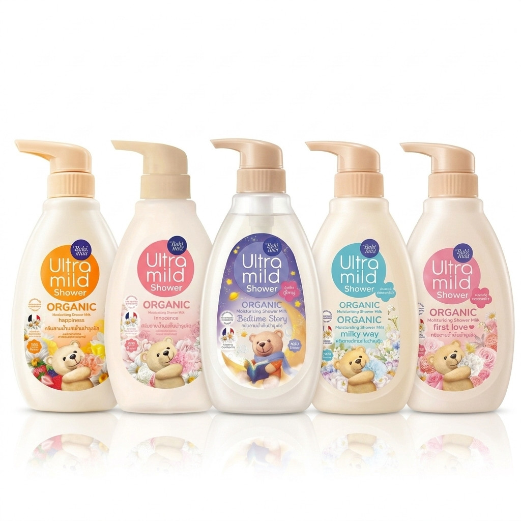 Babi mild Ultramild Shower เบบี้มายด์ อัลตร้ามายด์ ออร์แกนิค ครีมอาบน้ำ ขวดปั้ม/ถุงเติม 360มล-380มล.