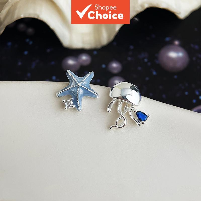 ไม่สมมาตรแมงกะพรุนปลาดาวหยดน้ํามันต่างหูผู้หญิง Minimalist Chic Vintage Boho Casual ทุกวันของขวัญ