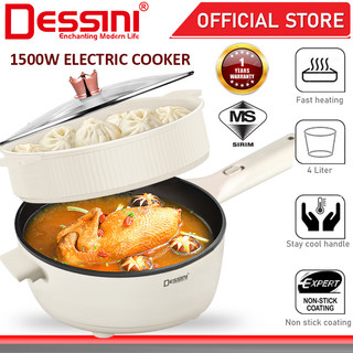 DESSINI ITALY Electric Cooker Steamboat Hot Pot Non Stick Frying Wok Pan Rice Cooker with Steamer Periuk Masak Elektrik