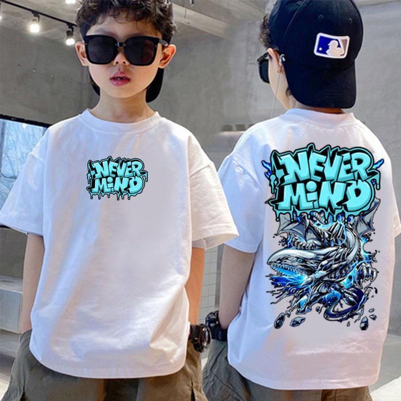 Streetwear NVM ใหม่ Collectin พิมพ์สองด้าน TShirt สําหรับเด็ก Unisex Retro สไตล์แขนสั้นลูกเรือคอสีดํ