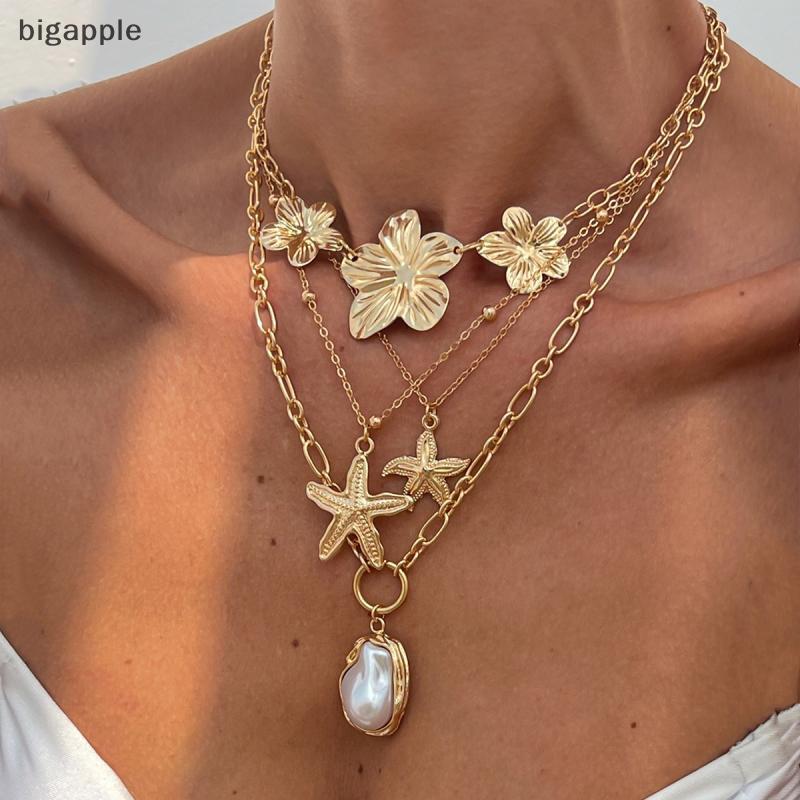 Bigapple แฟชั่นปลาดาวสร้อยคอจี้มุกสําหรับผู้หญิงเครื่องประดับชายหาด RDG