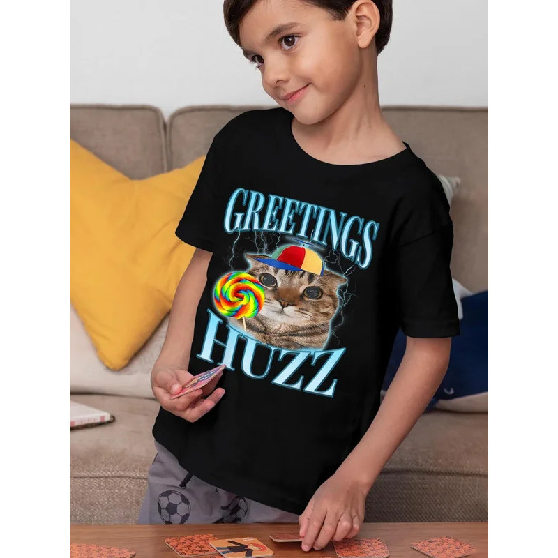 2026Lollipop Cat Meme การ์ดอวยพร Huzz สนุกพิมพ์เด็กเสื้อยืดเด็ก Tee เสื้อรอบคอท่องเด็กผู้หญิง Tshirt