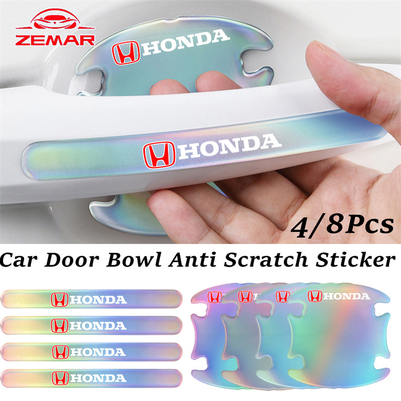 4/8 ชิ้น Honda เลเซอร์ที่มีสีสันรถประตูชามสติกเกอร์ Anti Scratch สติกเกอร์ประตูรถกระจกมองหลังป้องกัน