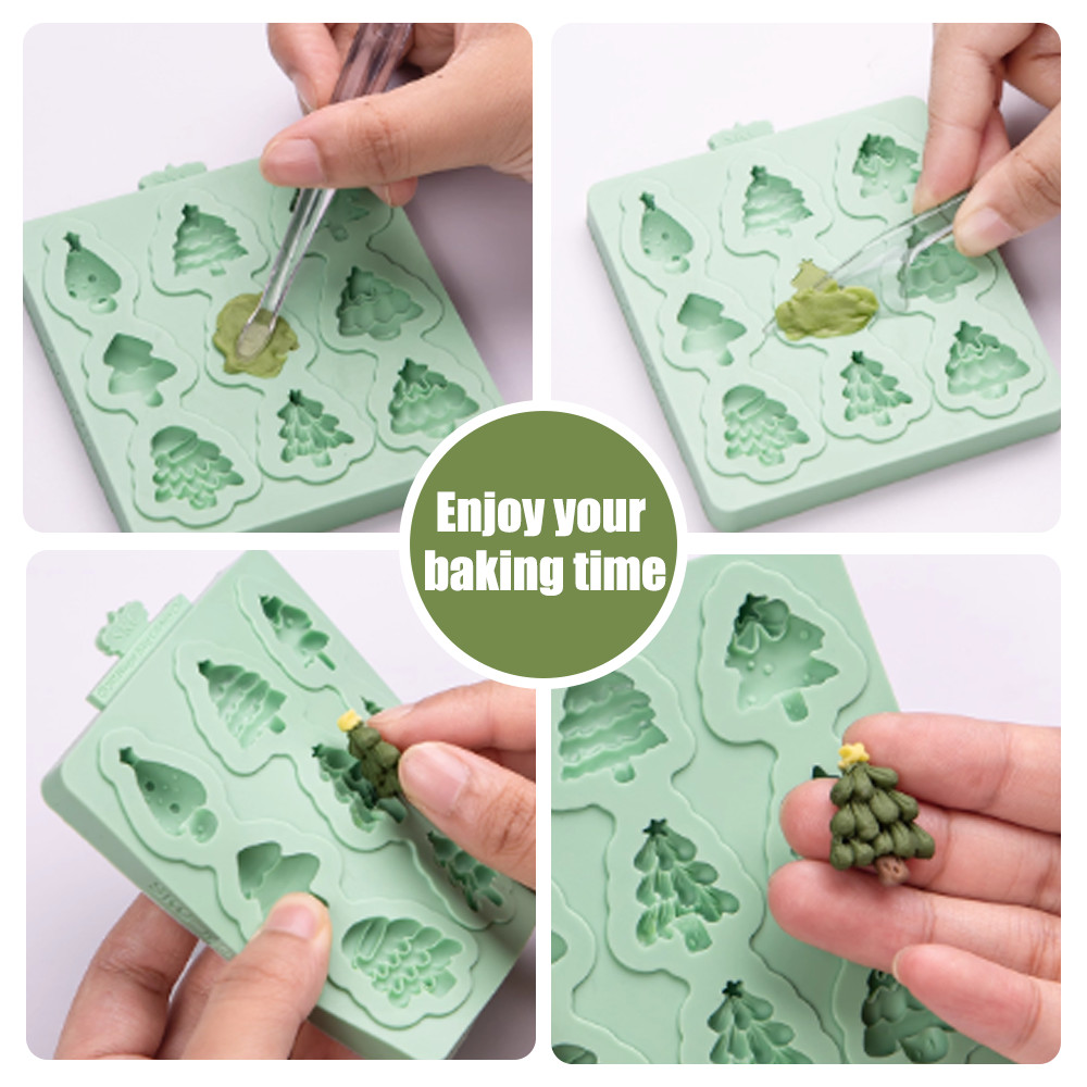 KAILAEN 8 รูปแบบขนาดเล็กธีมคริสต์มาสซิลิโคน Fondant แม่พิมพ์ Santa Claus,Tree,Pinecone,Wreath Multi รูปแบบแม่พิมพ์ DIY Clay,Fondant,Gum วางเค้กตกแต่ง,Cupcake Topper - รูปที่ 4