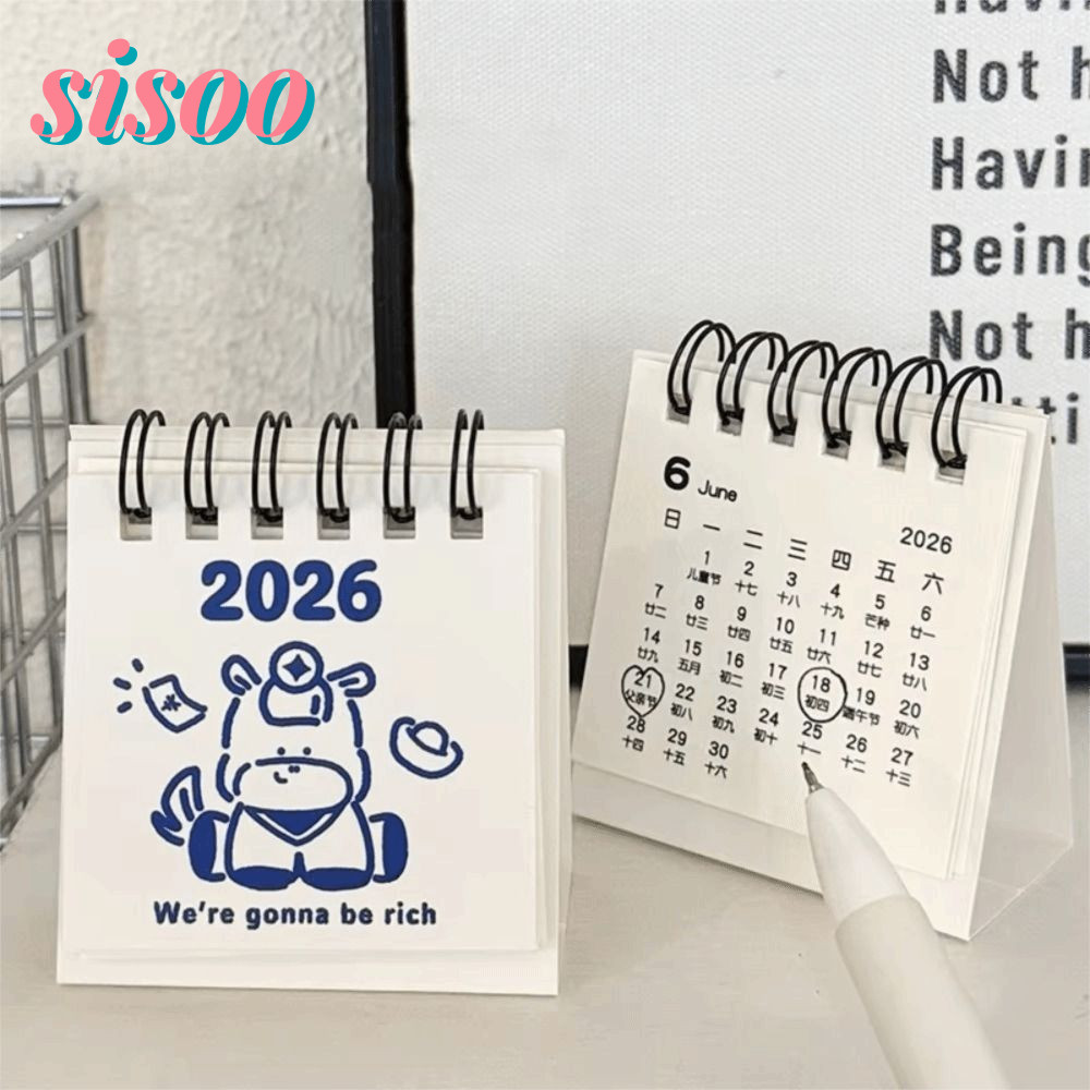 SIO 2026 ปฏิทินตั้งโต๊ะ, การ์ตูนแบบพกพา Coil Calendar, Mini Calendar Plan Book สํานักงานอุปกรณ์การเร