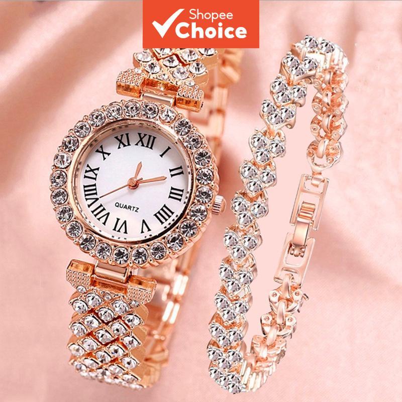 Elegant Women นาฬิกาs, เลขโรมันหน้าปัดพร้อม Cubic Zirconia, สร้อยข้อมือสแตนเลส, การเคลื่อนไหวควอตซ์,