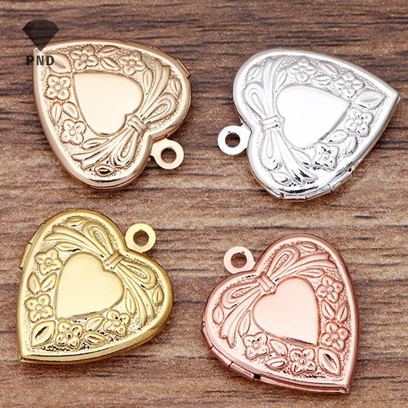 PND โลหะทองเหลืองรูปหัวใจ Photo Locket Charms จี้ DIY สร้อยคอทํา raoog