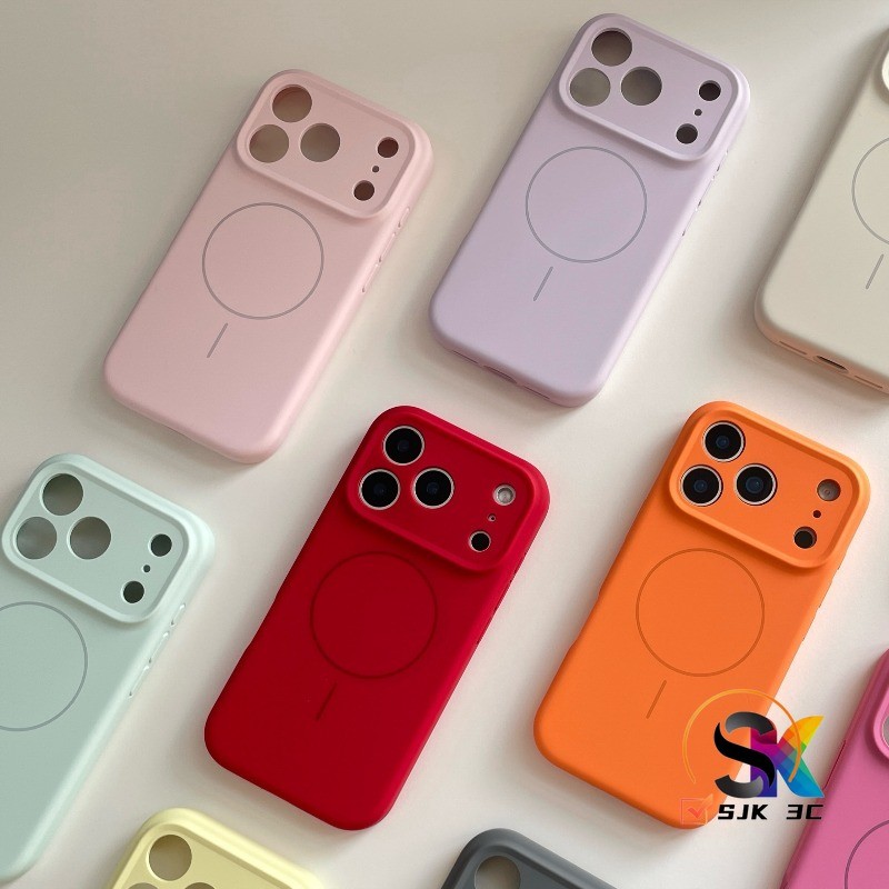 หรูหรา Starry สีส้ม Fine วงกลมซิลิโคนแม่เหล็กเคสโทรศัพท์สําหรับ iPhone 17 16 15 14 13 12 Pro Max 14/15/16Plus ปลอกซิลิโคนกันกระแทกฝาครอบป้องกัน