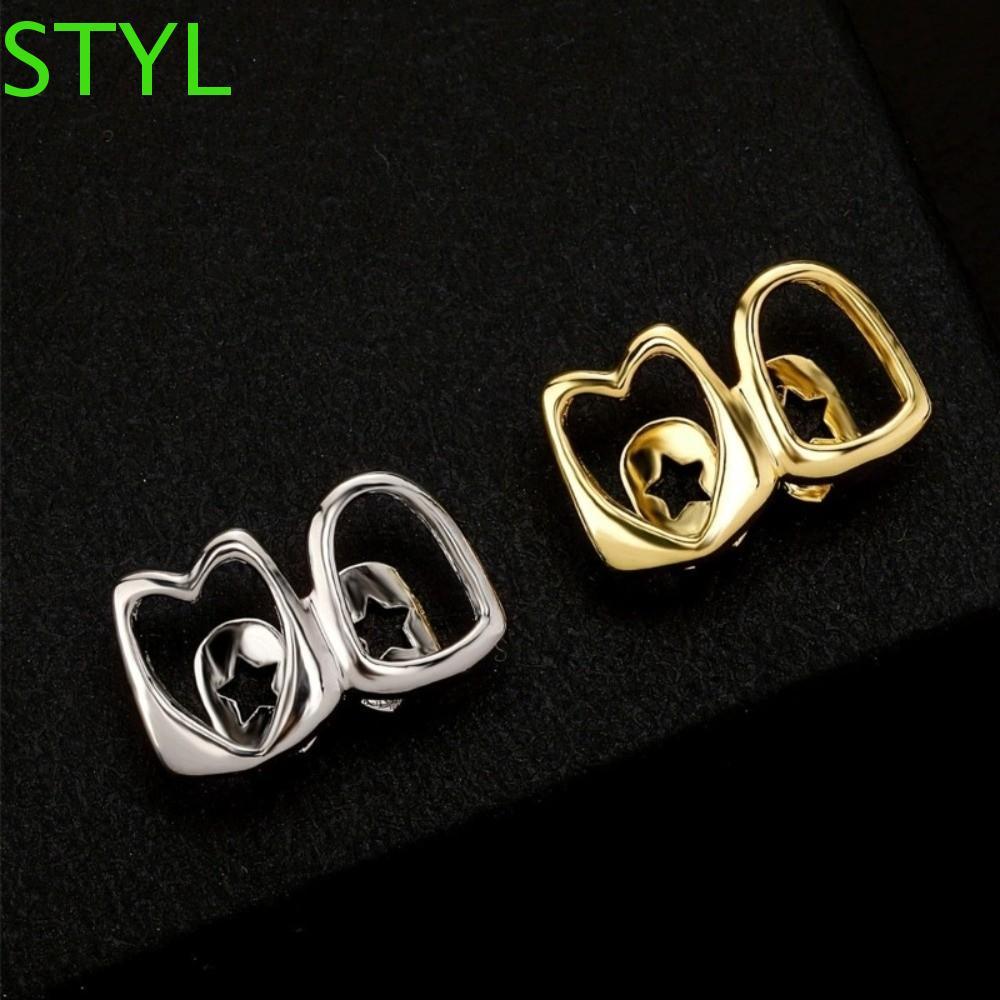 STYL 1/2 ชิ้นสวมใส่เครื่องประดับฟัน, Rhinestone สี Hollow Heart ฟัน Grillz, แฟชั่นฟันหมวก Hip Hop Ch
