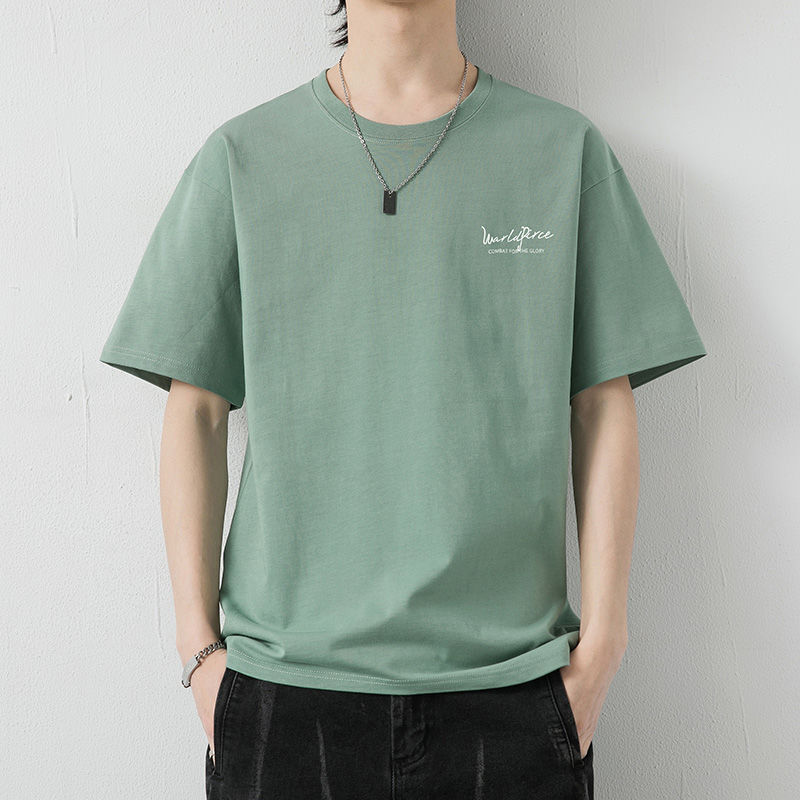 COD เสื้อยืดแขนสั้นผู้ชายฤดูร้อนบางรอบคอผ้าฝ้ายแท้อินเทรนด์หลวมสบายๆเยาวชนเสื้อยืดครึ่งแขนผู้ชาย t20