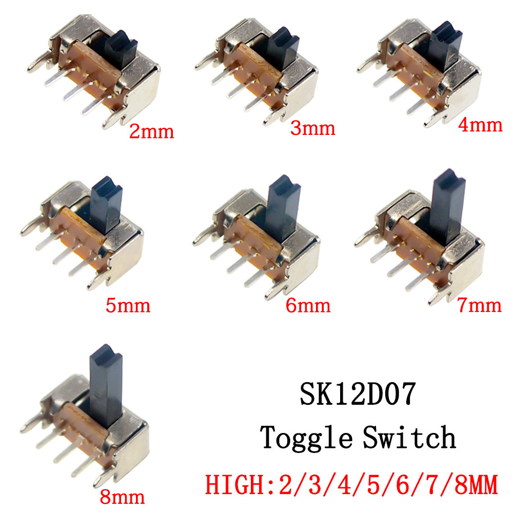 20/50/100 SK12D07VG SK12D07 สลับสวิทช์ 3PIN PCB 1P2T สไลด์สวิทช์จับ Miniature สไลด์สวิทช์ด้านข้างลูกบิดสูง 2/3/4/5/6/7 มม.