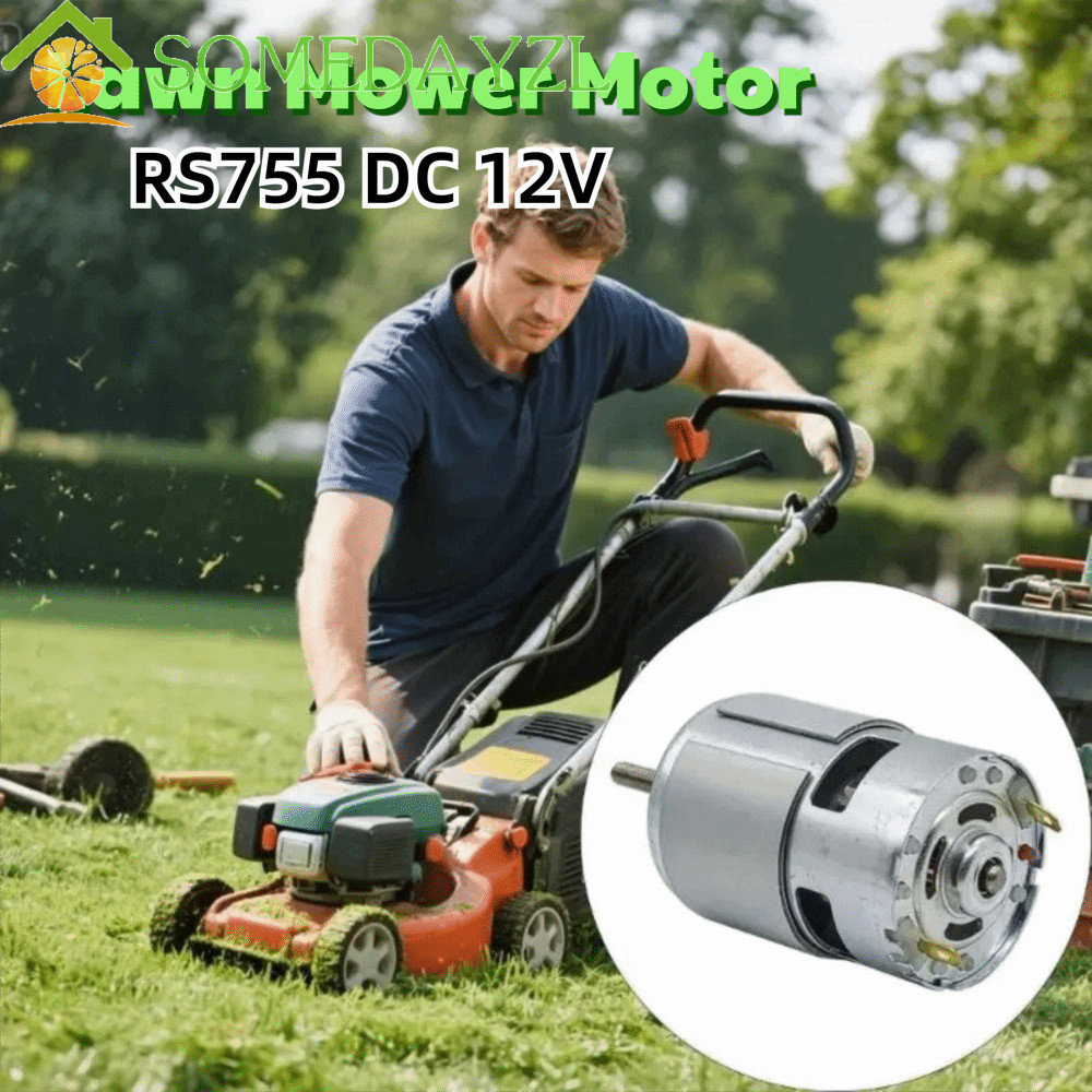 SOMEDAYZL มอเตอร์เครื่องตัดหญ้า, 12V DC Long Shaft RS755 DC Motor, Robust Ball Bearing High Power ปร