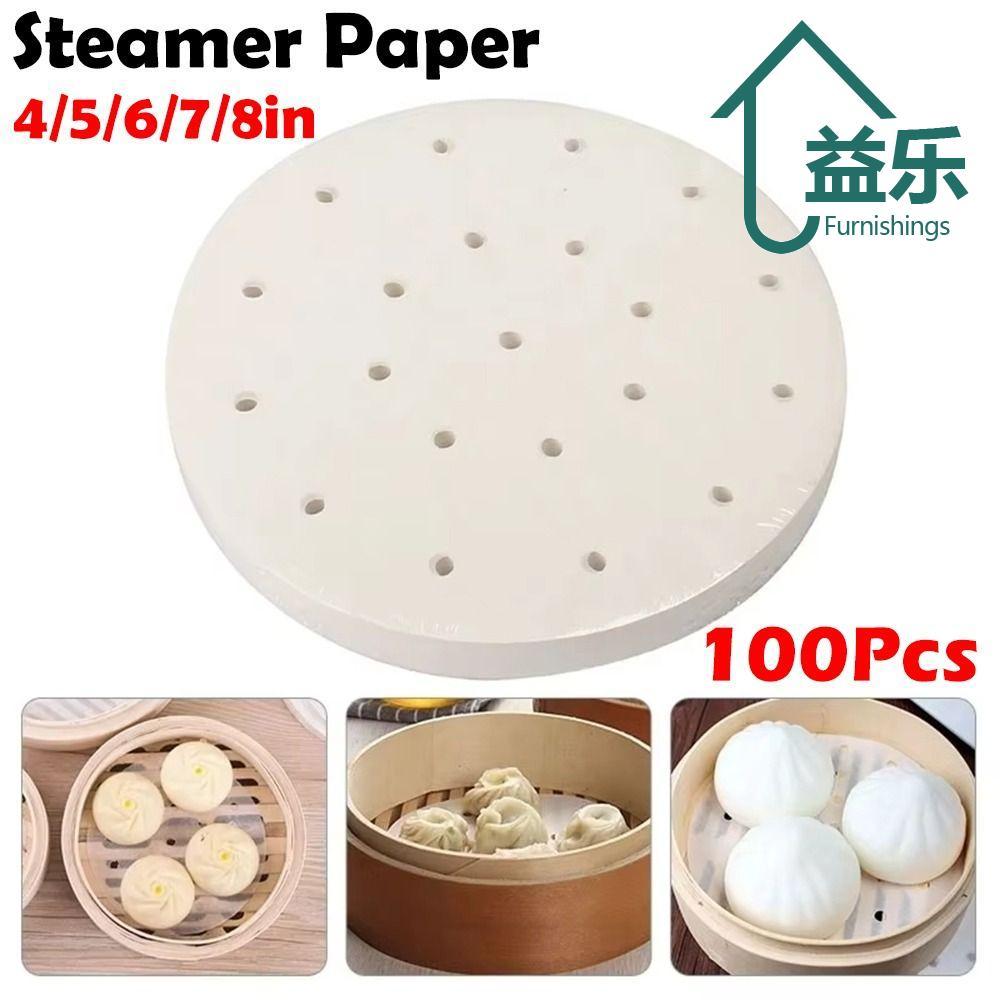 ANTINON 100 ชิ้น Buns ขนมอบกระดาษไม่ติด, ทิ้ง 4/5/6/7/8in Steamer กระดาษ, ทนทานรอบ Buns Pad กระดาษคร
