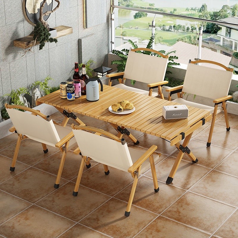Outdoor Egg Roll Table Folding Table and Chair Portable Camping Gear Casual Picnic BBQ Dining Table 