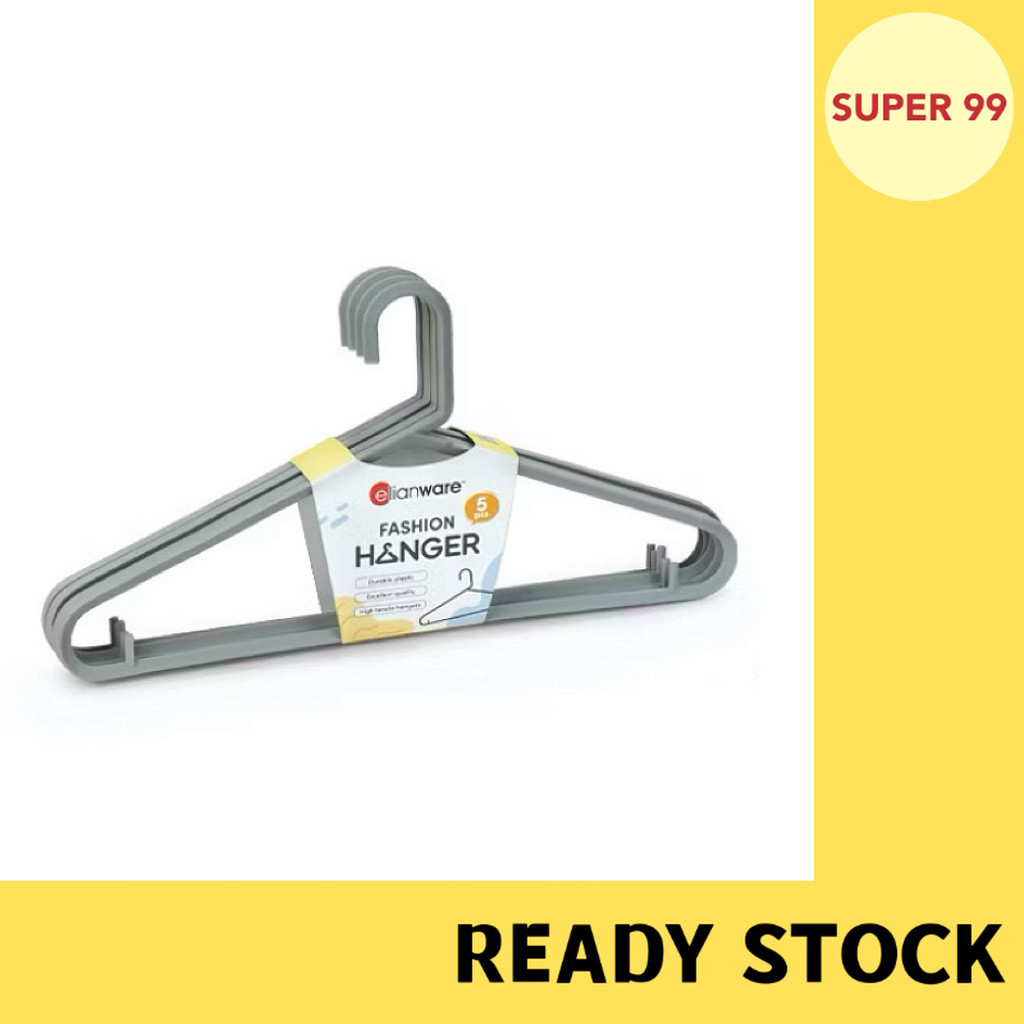 (5 ชิ้น) ELIANWARE ไม้แขวนเสื้อทนทาน Penyangkut Baju E-965 (WG)