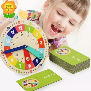 Toplan นาฬิกาไม้รุ่นการสอน Aid การเรียนรู้นาฬิกาพร้อมการ์ด Kindergartner สําหรับเกมปฏิสัมพันธ์ Time Cognitive TH