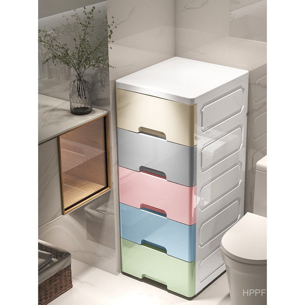 Gap Storage Rack Locker Multi-Layer พลาสติกแคบลิ้นชักประเภทห้องน้ํา/ตู้เก็บของห้องครัว Gap 3025/m35c