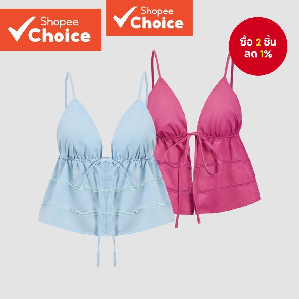 ผู้หญิงเสื้อกล้ามลําลองธรรมดานัวเนียคอลูกไม้ขึ้นเสื้อกล้ามเดรป ล90โฆษณา016 (หลากสี)