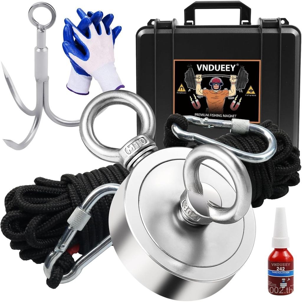 VNDUEEY ชุดเครื่องมือตกปลา 1000 LBS พร้อมตะขอจับ, เชือก Heavy Duty 65FT, ถุงมือ และล็อค Carabiner ขน