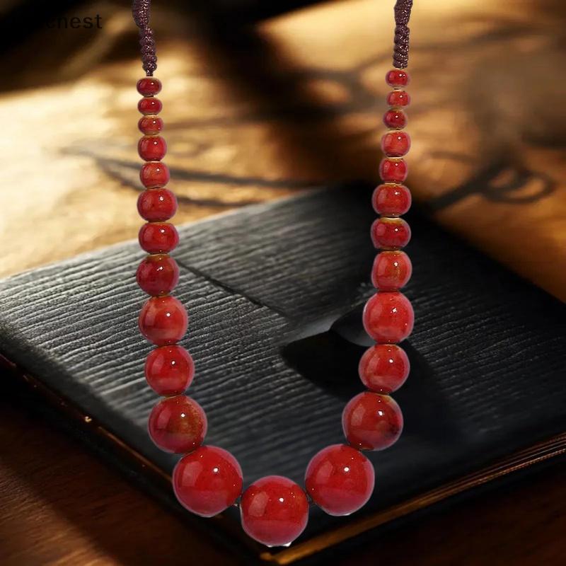 [Chc] สร้อยคอลูกปัดเซรามิกวินเทจขนาดใหญ่สําหรับผู้หญิงแฮนด์เมดยาวปรับเครื่องประดับสไตล์ชาติพันธุ์ Bo