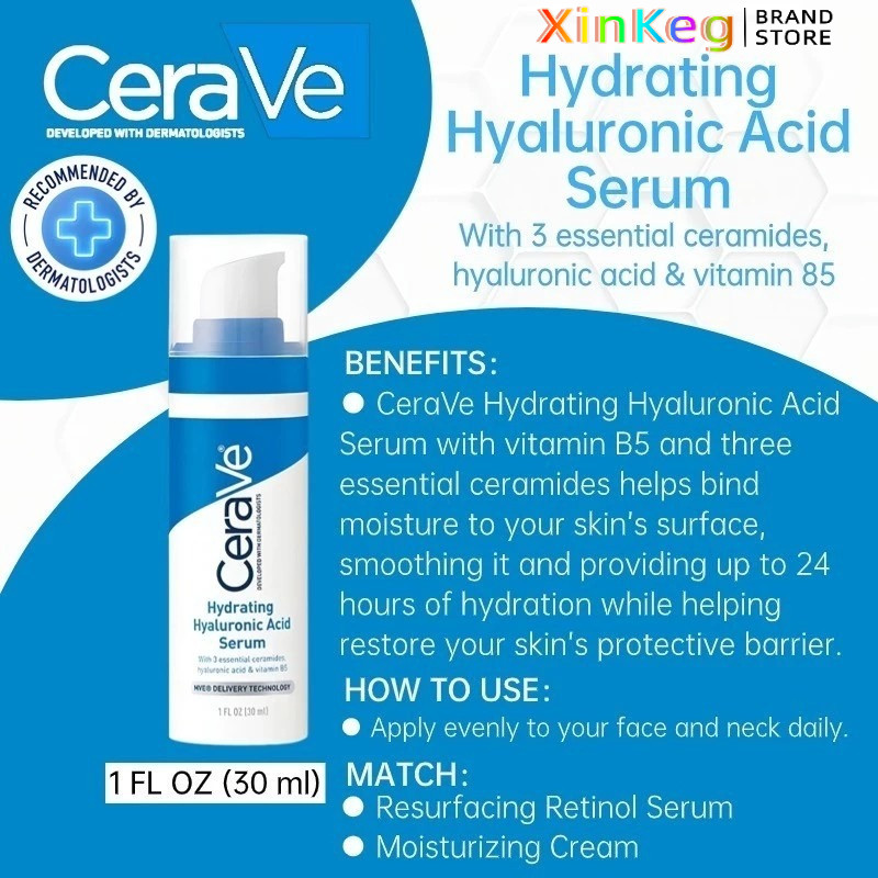 Cearve Hydrating Hyaluronic Acid/Resurfacing/Skin Renewing Retinol Serum 30ml EXP 2027