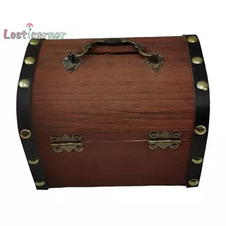 [Lostcorner] 1 ชุด Vintage Treasure กล่องเก็บไม้หีบสมบัติพร้อมล็อค Piggy Bank Organizer กล่องประหยัดสําหรับตกแต่งบ้าน [ใหม่]