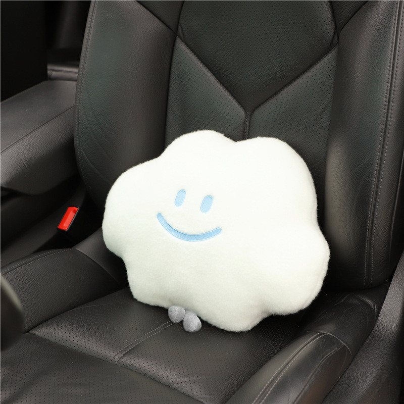 【Ready Stock】 Automotive Headrest Neck Pillow Plush Smiling Face Cloud Automotive Lumber Pad Creativ