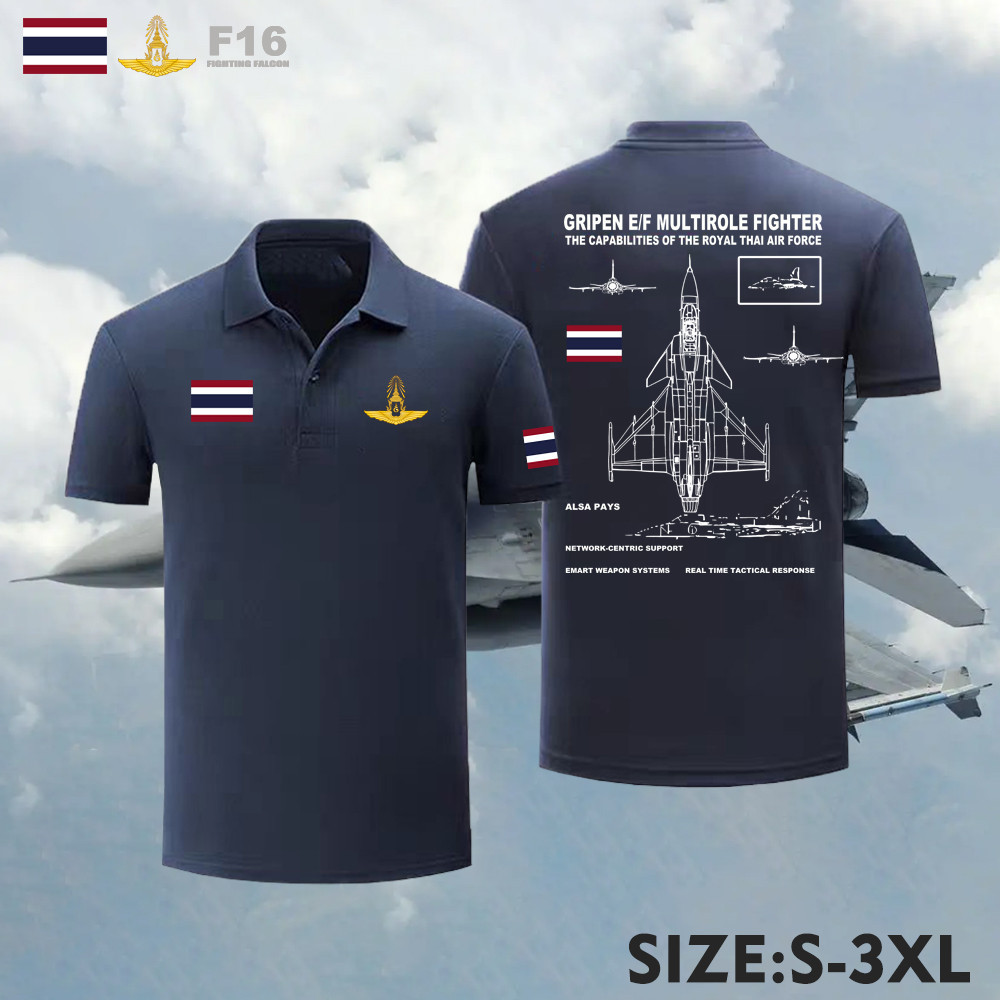 เสื้อโปโล F-16 พิมพ์เครื่องบินขับไล่ F-16 Peace Thailandผ้าฝ้ายสวมใส่สบาย S-3XL Unisex "F-16 FIGHTIN