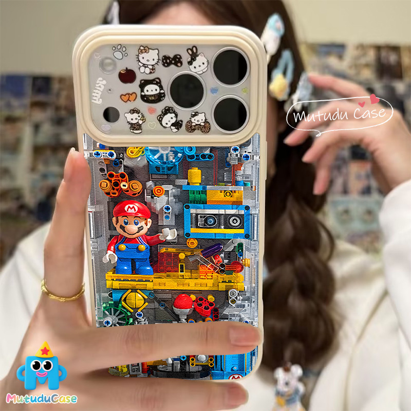 เคสรูใหญ่พองลม ลายมาริโอบล็อก น่ารัก สไตล์ฮิต คู่รัก สำหรับIPhone 16 11 17 15 AIR 13 XR 12 14 Pro Max 14 15 16 Plus X SE