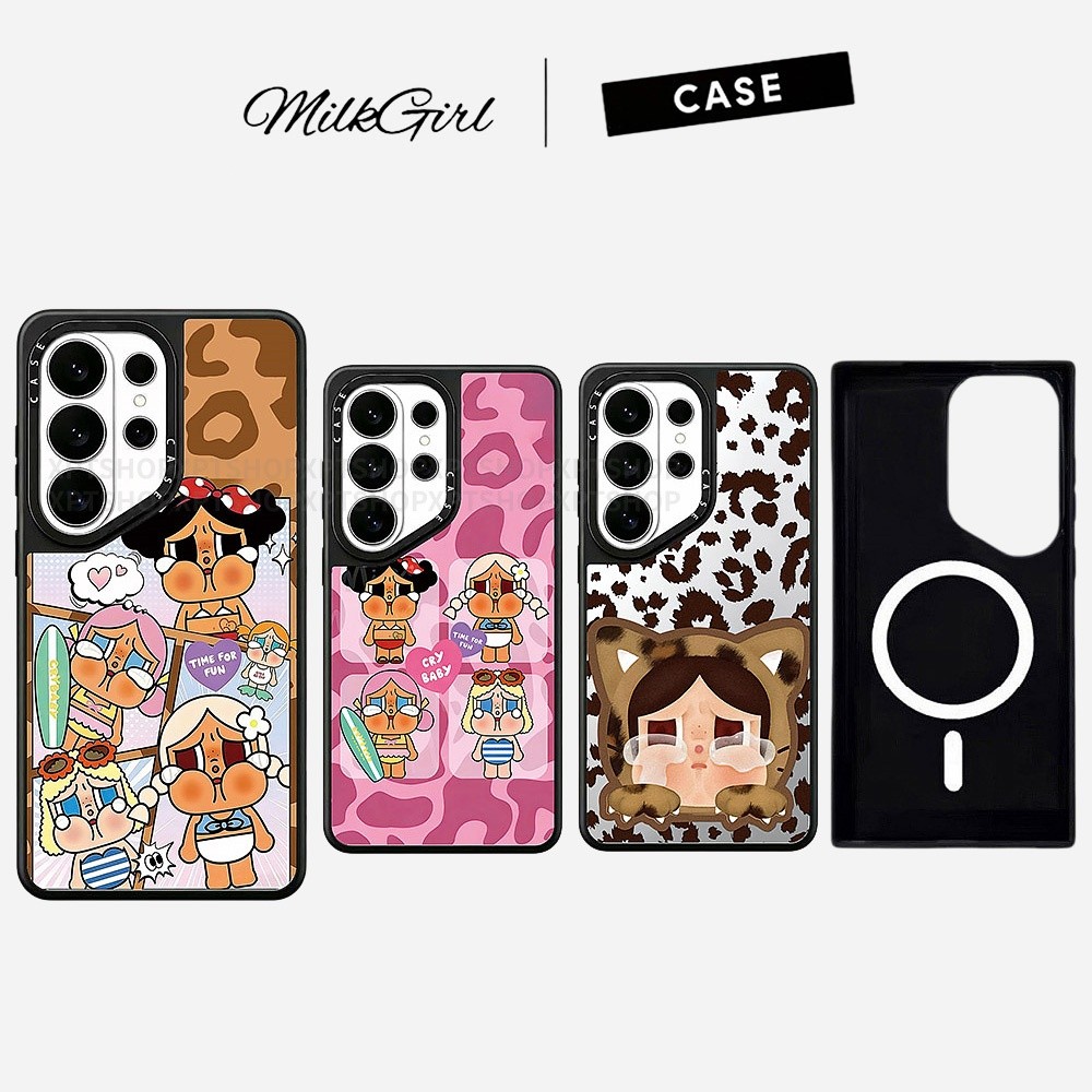 แม่เหล็กลายสก๊อตเสือดาวพิมพ์สาวกระจก Hard Phone Case For Samsung Galaxy S26 25 24 23 UItra S26 25 24 Plus กันกระแทกป้องกันปลอก
