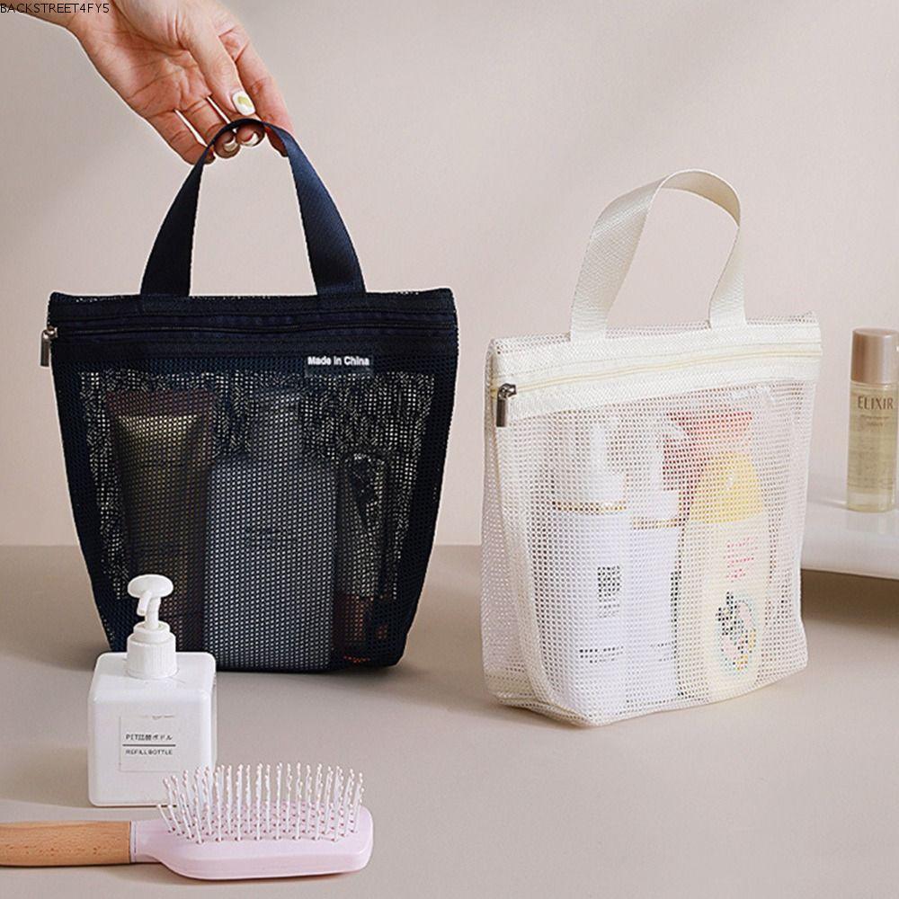 BACKSTAGEEET4FC3 Mesh Toiletry Bag, Transparent Portable Storage Hadbag, Reuse กระเป๋าเครื่องสําอางความจุขนาดใหญ่