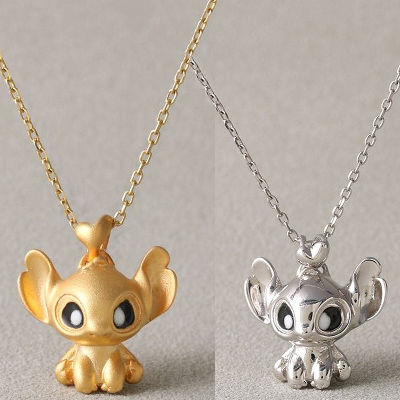 ใช้ & เย็บร้อย สัตว์ประหลาดน้อยน่ารัก <สติช> จี้สร้อยคอการ์ตูนขนาดเล็กและประณีต 2ง จี้คอโซ่