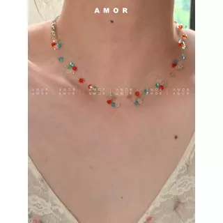 Choker สร้อยคอลูกปัดหลายเหลี่ยม Summer Red Skin-Flattering Clavicle Chain