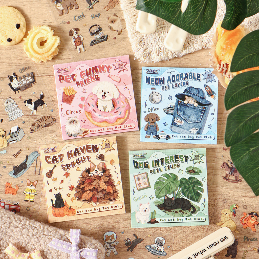 QOUZMO 20PCS Kawaii น่ารักสัตว์เลี้ยง Self-adhesive กันน้ําสติกเกอร์ PET Die-cut สมุดภาพ Junk Journal Planner Collage DIY ตกแต่งสัตว์เลี้ยงน่ารัก Workshop Series