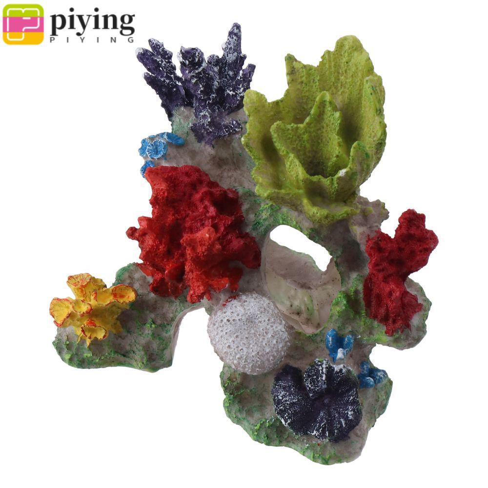 PIYING ตกแต่งตู้ปลา, Polyresin ประดิษฐ์เรซิ่นเครื่องประดับปะการัง, Sleep Fish Hideout Mountain Cave Fish Tank Decor Betta