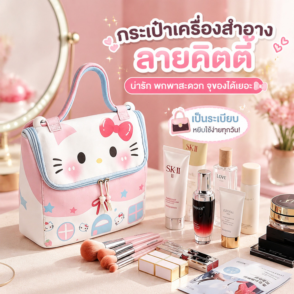 🍧กระเป๋าเครื่องสำอาง บบพกพา รูปแบบการ์ตูน สีสันน่ารัก ความจุใหญ่ อเนกประสงค์ กันน้ำ พกพาสะดวก