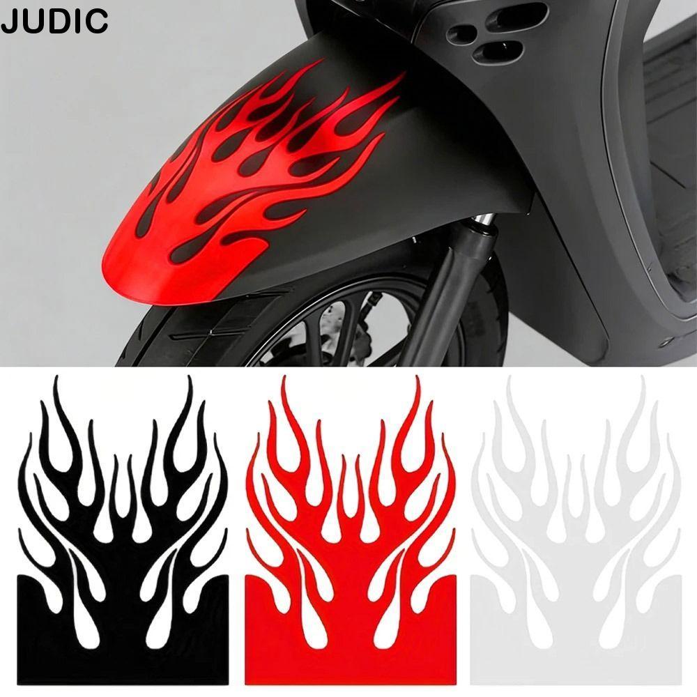 JUDIC 1 ชิ้นสติกเกอร์รถจักรยานยนต์, Racing Stripes กันน้ํา Fender สติกเกอร์สะท้อนแสง,ทนทาน Scratch ตกแต่ง Decal เปลวไฟ PVC ตกแต่งสติกเกอร์กระจกมองหลังกันชน
