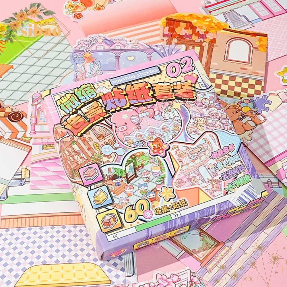 SIBAO Visual Stacking Sticker, DIY PET Miniature Scene Sticker, Cartoon Visual Stacking Notebook Sti