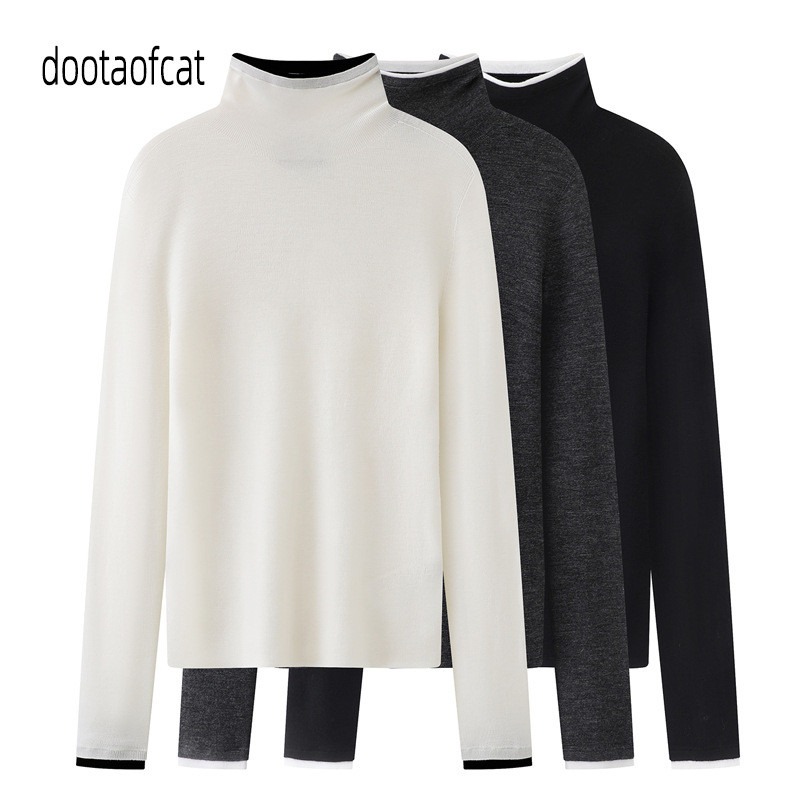 2025 ฤดูหนาวสไตล์ใหม่ผู้หญิง Commuter Simple Slim-fit Slimmer ดู Contrast สีครึ่งคอเต่าเสื้อกันหนาว 