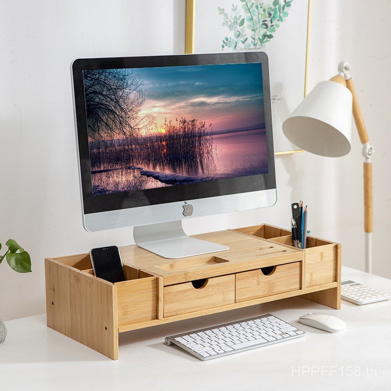 Tidy-up คอมพิวเตอร์ Oda Office Desktop Elegant Storage ชั้นวางไม้ไผ่คอสนับสนุนยกระดับแร็คขาตั้งจอแสด