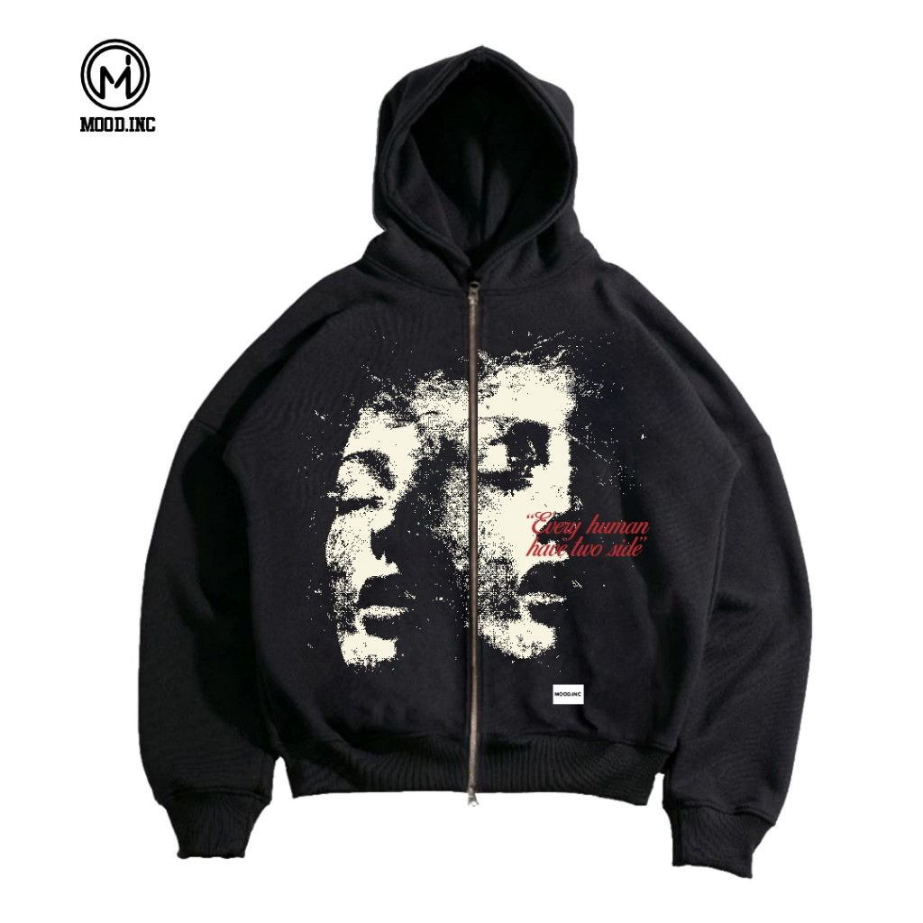 MOOD MOOD | Oversized BOXY ZIPPER HOODIE | TWOSIDE MOOD SWEATER