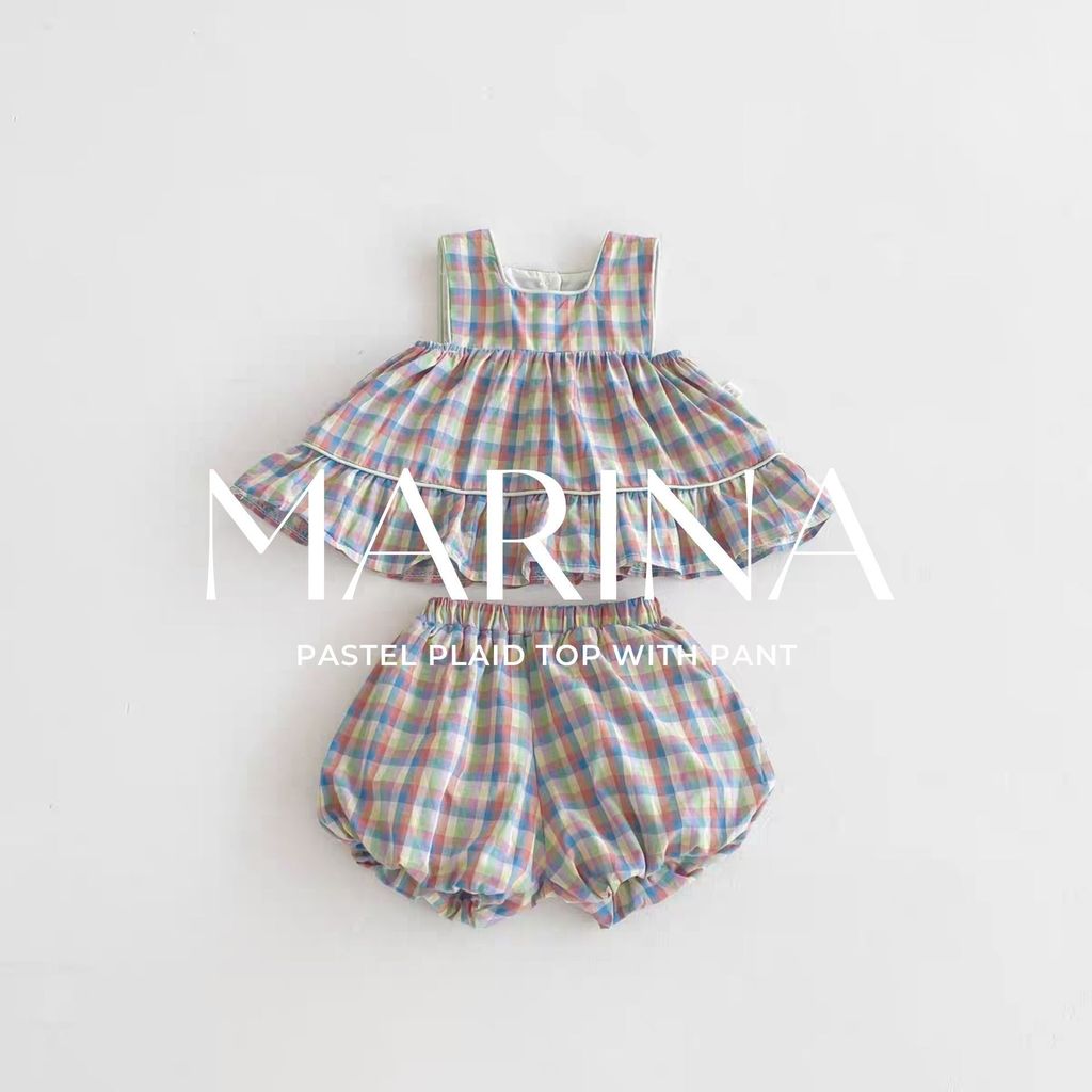 MARINA Cotton Pastel Plaid Top with Pant Set