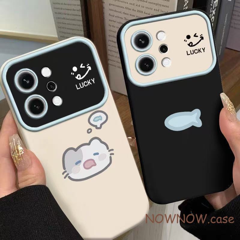 สําหรับ IPhone 17 Air 16 15 14 13 12 11 Pro Max X XR XS Max 7 8 Plus สีดําและสีขาวคู่ปลาและแมวน่ารัก