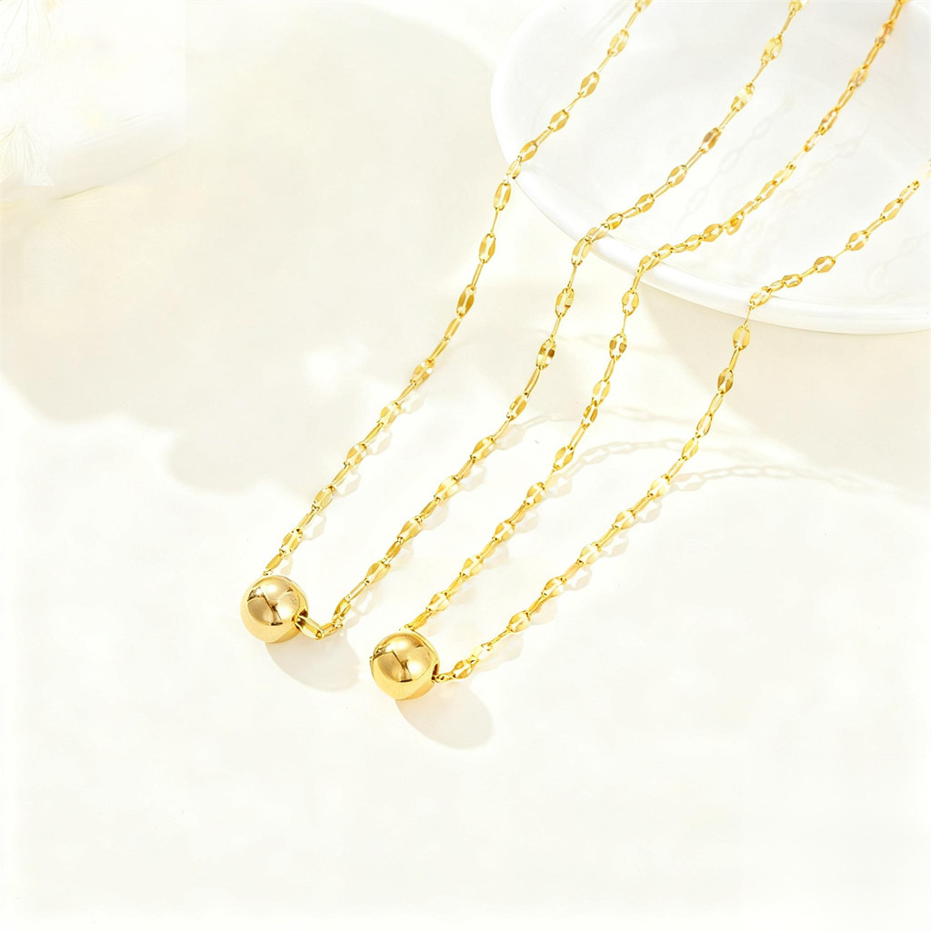 Vnox สร้อยคอจี้ลูกบอลลูกปัดสีทองสําหรับผู้หญิงสาว,ห่วงโซ่ริมฝีปากสร้อยคอแฟชั่นทุกวัน - รูปที่ 2