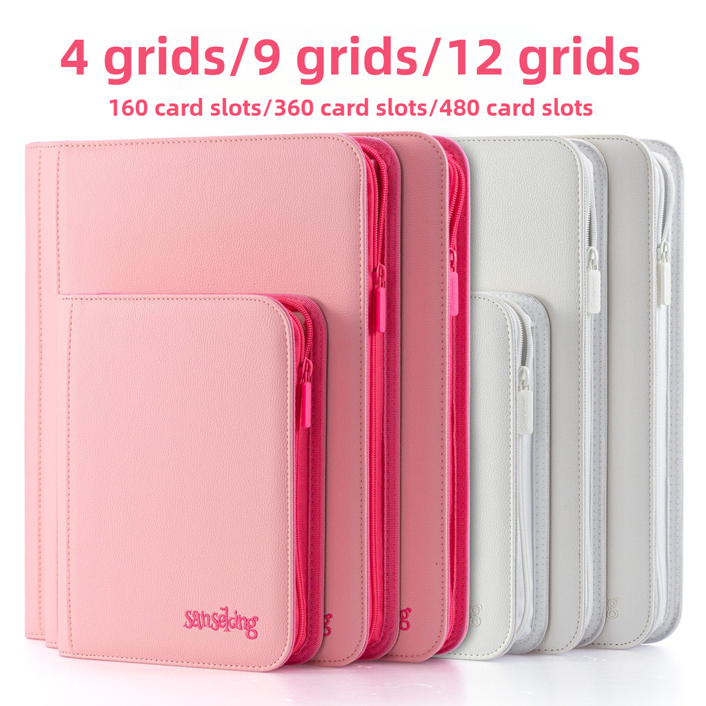 Premium Zipper 4/9/12 Pocket PU Card Binder - อัลบั้มสีชมพูและสีขาวความงามสําหรับการ์ดโปเกมอน คอลเลกชันเกมและภาพถ่ายพัดลม
